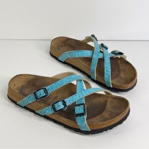 BIRKI’S Women’s Criss Cross Turquoise Slip On Sandal EU 39 US 8.